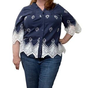 Lauren Michelle Womens XL‎ Embroidery Lace Boho Blouse Cottage Fairy Lagenlook